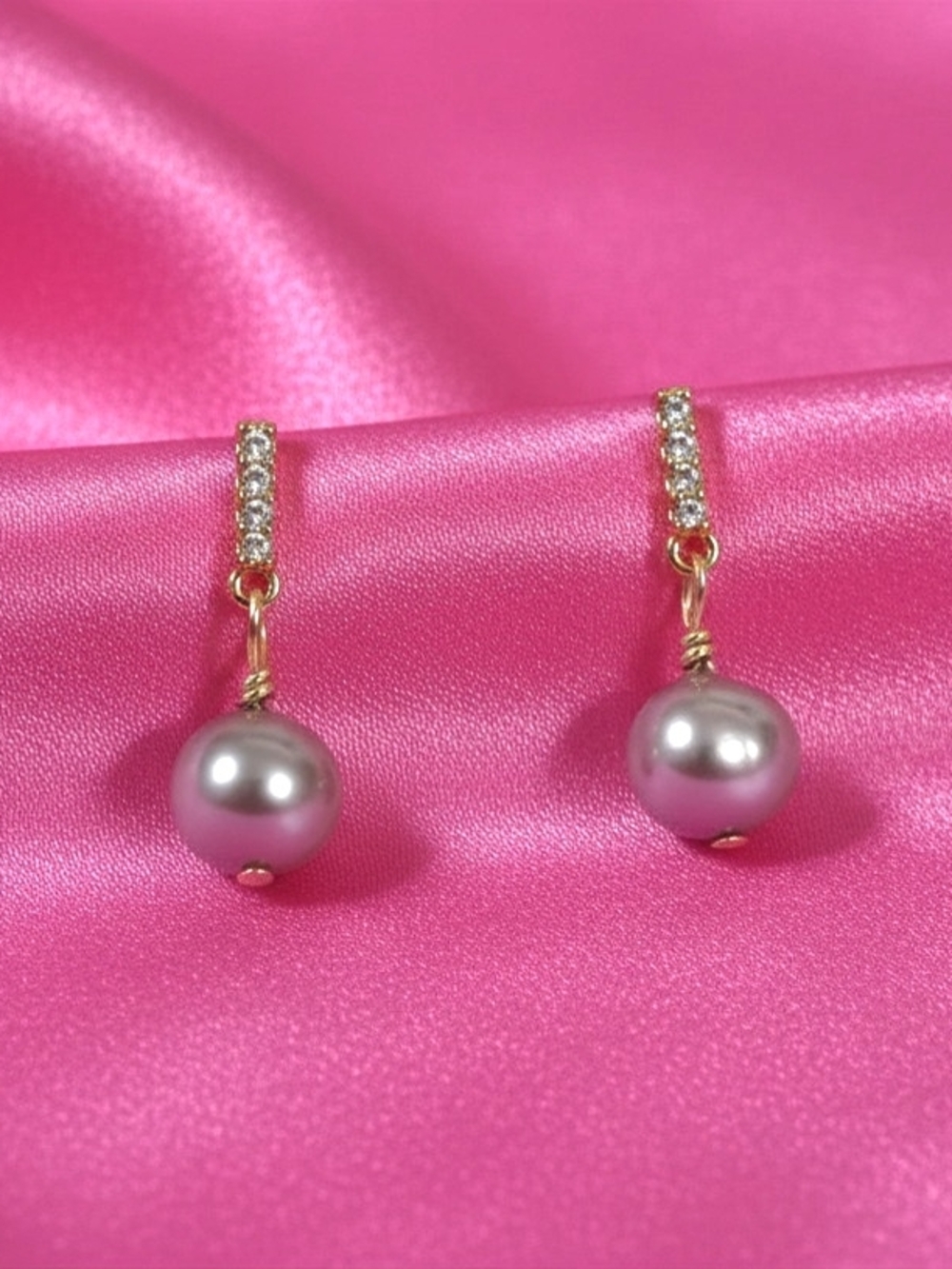 925 Silver Needle - Purple Freshwater Pearl Drop Earrings with Gold and Crystals